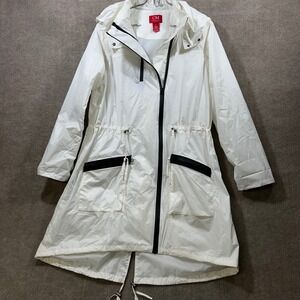 Ciao Milano Women's White Hooded Jacket Drawstring Waist Waterproof Medium